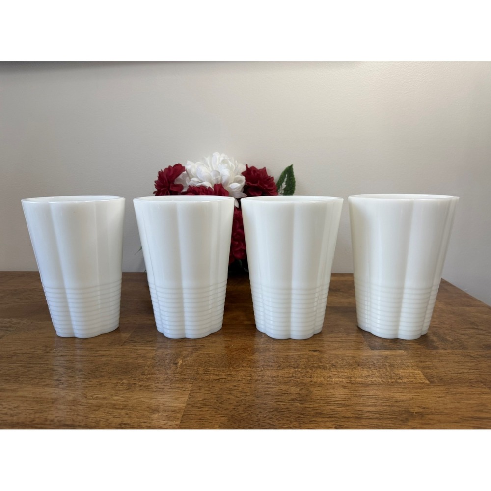 Vintage Ribbed Milk Glass Vases Heavy White Fluted Mid-Century‎ Wedding Decor